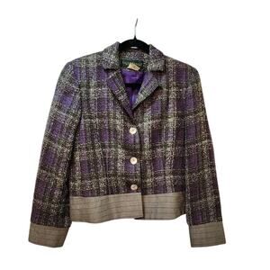 VTG Harve Benard 100% Wool Plaid Blazer Size 8 Ukraine Purple Olive 3-Button